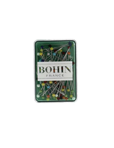 BOHIN - Boîte de 80 épingles à tête de verre extra-fines – 30 mm x Ø 0,60 mm – Assortiment de couleurs