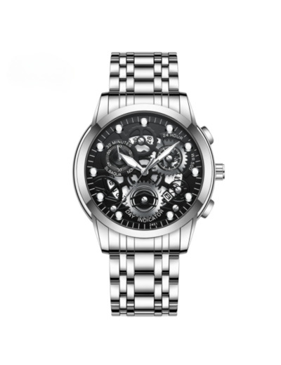 Montre Homme Lumineux Étanche en Acier Inoxydable 2451HY - Argent Noir