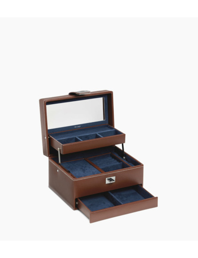 Boîte à bijoux moyen modèle ouverture automatique en cuir