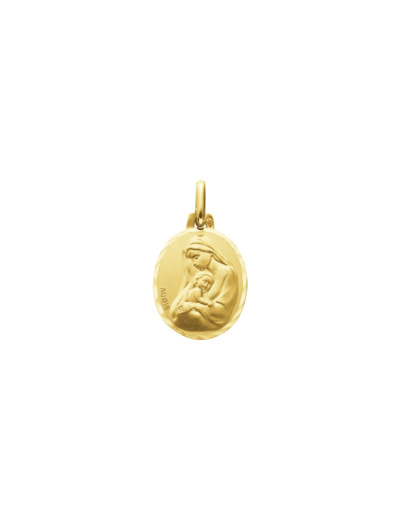Médaille Augis Vierge à l'enfant facetée en or jaune, 16mm