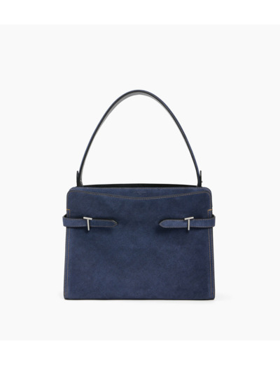 Sac porté épaule grand modèle Emie en cuir suède effet denim