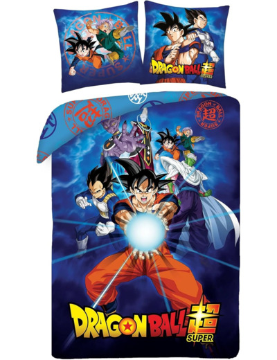 [LITERIE] DRAGON BALL - GOKU avec amis Beerus Gohan Vegeta - Kamehameha - Parure de lit 140 x 200 cm avec taie d'oreiller 70 x 90 cm