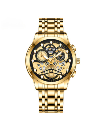 Montre Homme Lumineux Étanche en Acier Inoxydable 2451HJ - Or Noir