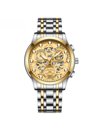 Montre Homme Lumineux Étanche en Acier Inoxydable 2451SAN - Or Argent