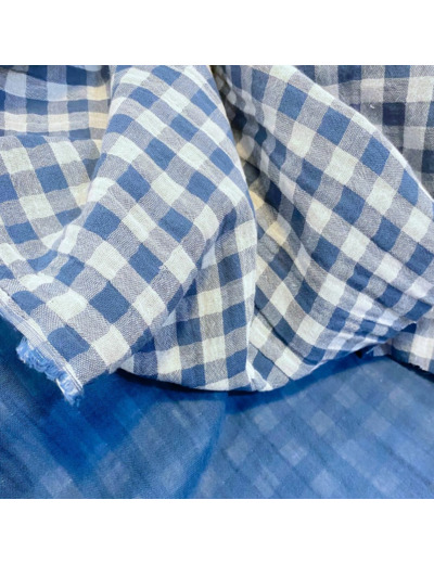Sélection Coup de coudre - Tissu Double Gaze Vichy Double Face Couleur Bleu Denim