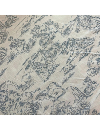 Sélection Coup de Coudre - Tissu en Coton et Lin Toile de Jouy - Bleu