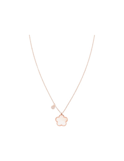 Collier Cesare Pompanon Fiore di Mamma pastille diamants petit modèle en or rose et nacre blanche