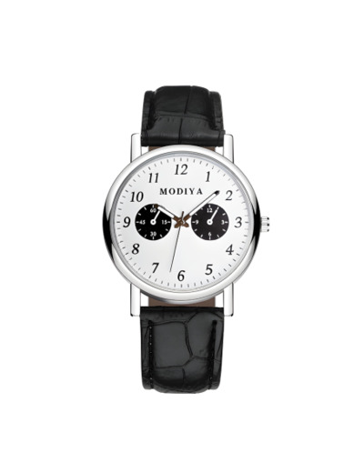 Montre à Quartz pour Hommes Modiya Bracelet en Cuir PU avec 2 Petits Cadrans Blanc Noir