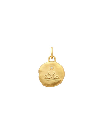 Médaille  Arthus Bertrand Astro Gémeau en or jaune satiné et diamant, 15mm