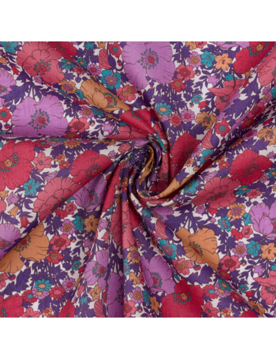 Liberty London - Tissu Meadow Song Tana Lawn Coton Rouge et Violet