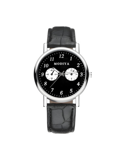 Montre à Quartz pour Hommes Modiya Bracelet en Cuir PU avec 2 Petits Cadrans Noir