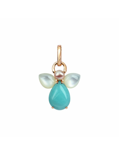 Pendentif Isabelle Langlois Anges en or rose et amazonite, nacre blanche et perle de culture rose
