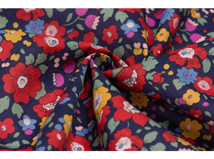 Liberty of London - Tissu Coton Tana Lawn "Betsy" Bleu Marine et Rouge