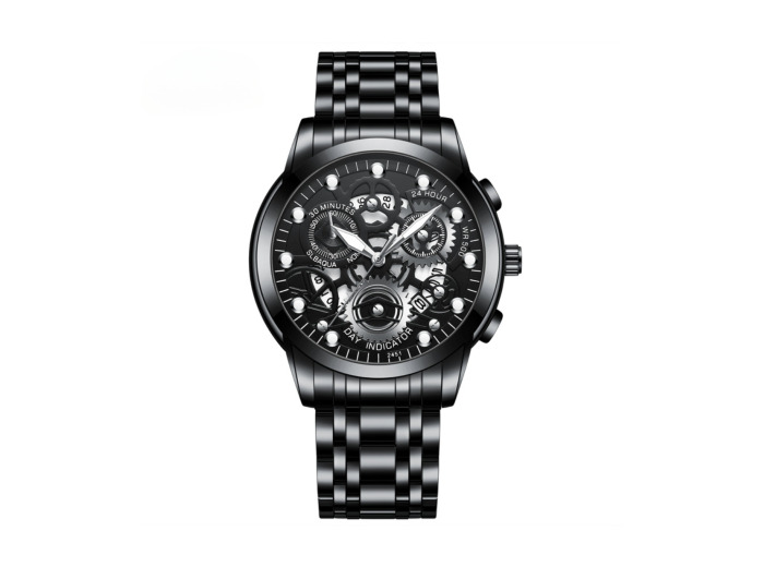 Montre Homme Lumineux Étanche en Acier Inoxydable 2451HH - Noir