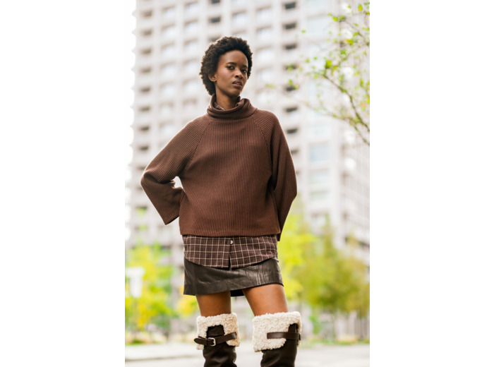 Fibre Mood - Tissu Maille de Coton Gros Côtes "Sofia" Uni Couleur Chocolat