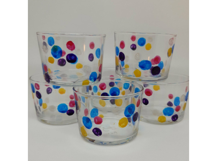 Verres à bodega peints main motifs pois de couleur