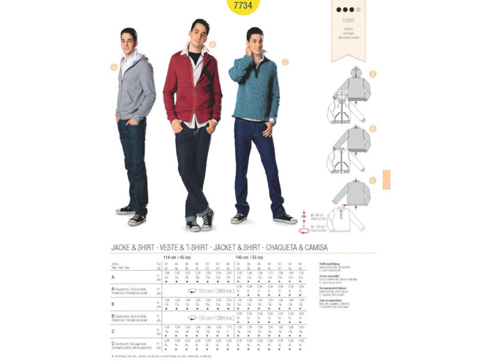 Burda Style – Patron Homme Veste Street Style n°7734 du 44 au 56