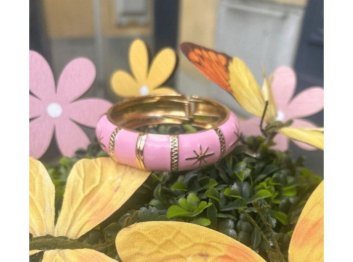 Bracelet manchette à motif rose inoxydable
