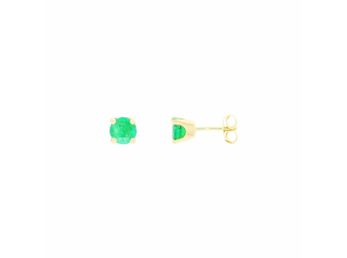 Boucles d'oreilles puces en or jaune et emeraude, 5mm