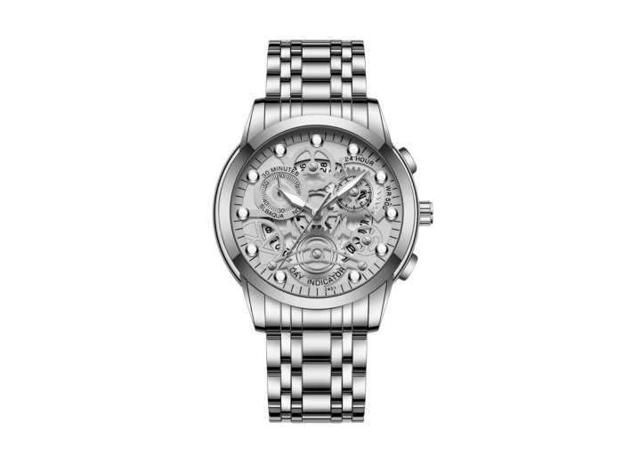 Montre Homme Lumineux Étanche en Acier Inoxydable 2451YY - Argent