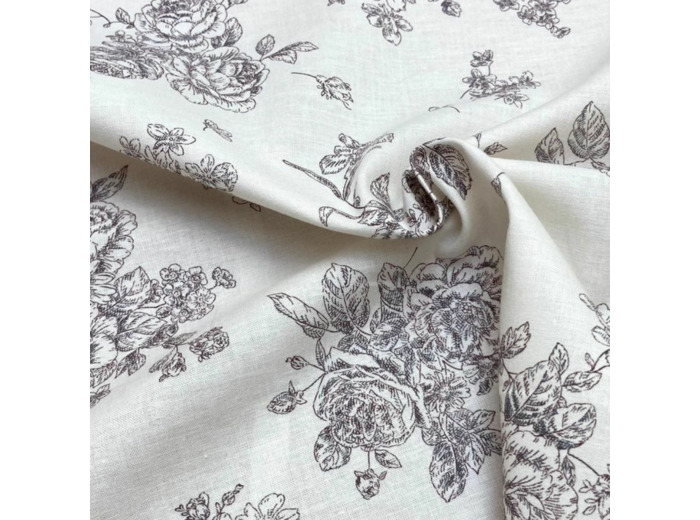 Tissu Patchwork "Quilt Gate" à Motif Gros Fleurs Sur le Fond Blanc