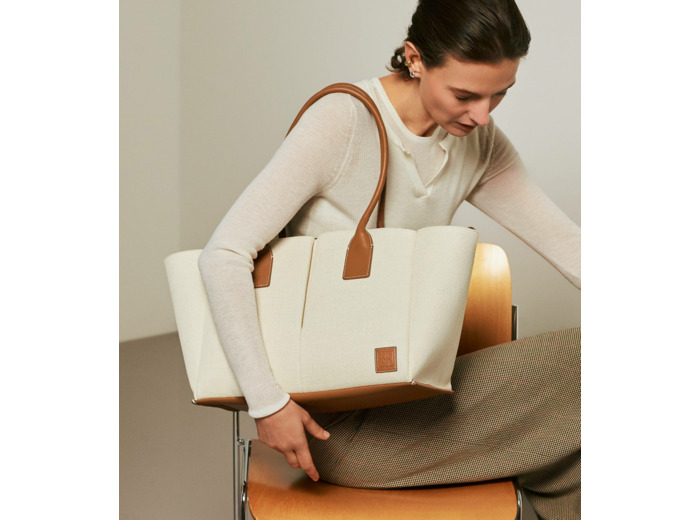 Grand sac cabas Elena en toile coton et cuir grainé