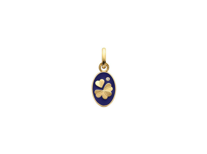Médaille Arthus Bertrand Ma Mini Médaille Trèfle Bleu Marine en or jaune poli et diamant, 10 mm