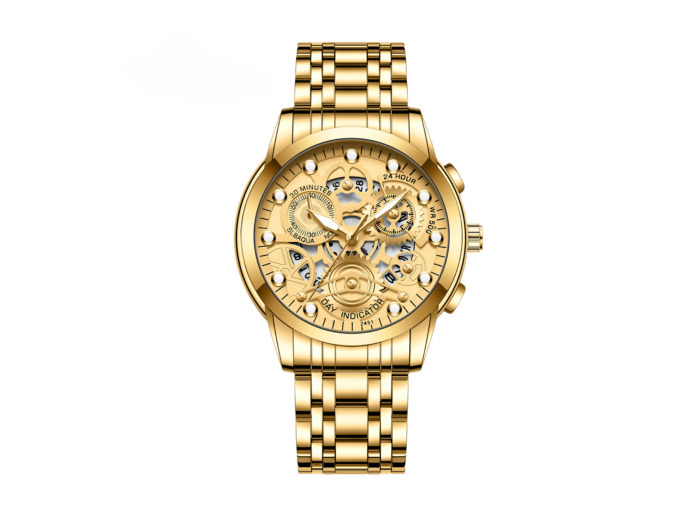 Montre Homme Lumineux Étanche en Acier Inoxydable 2451JJ - Or