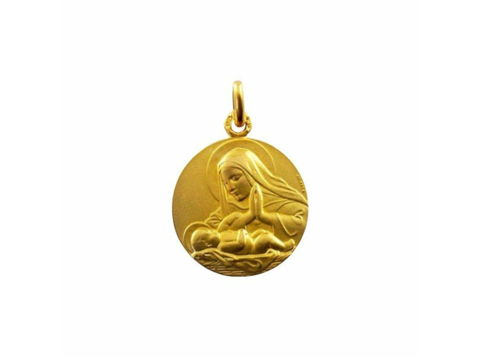 Médaille Arthus Bertrand Vierge Adorant F. mince 18 mm or jaune sablé