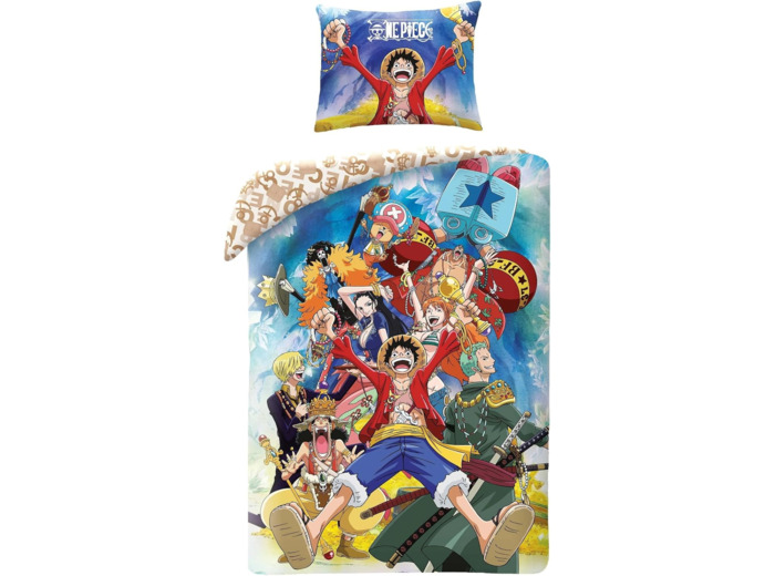 [LITERIE] ONE PIECE - Monkey D. Luffy et personnages divers – Housse de couette 140 x 200 cm avec taie d'oreiller 70 x 90 cm