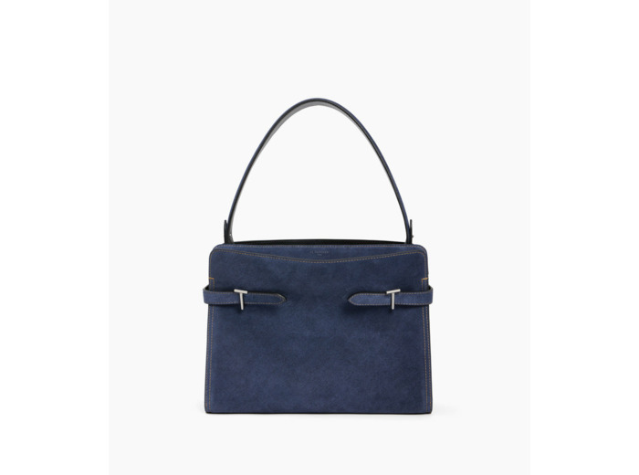 Sac porté épaule grand modèle Emie en cuir suède effet denim