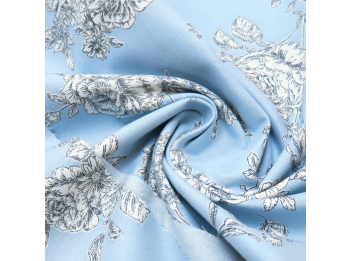 Tissu Patchwork "Quilt Gate" à Motif Gros Fleurs Sur le Fond Bleu