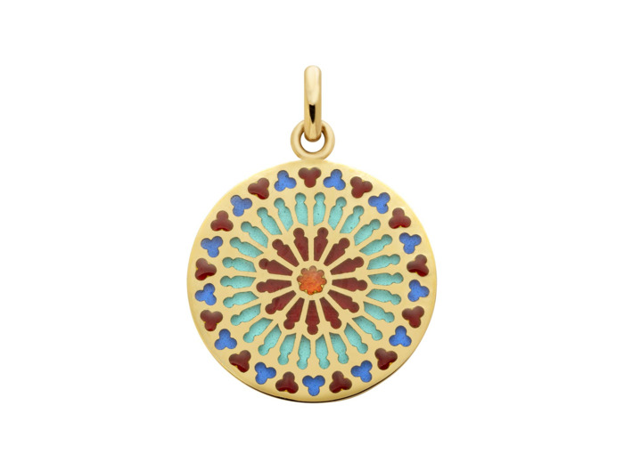 Médaille Arthus Bertrand Notre Dame de Paris Nord 18 mm émail rouge bleu translucide or jaune