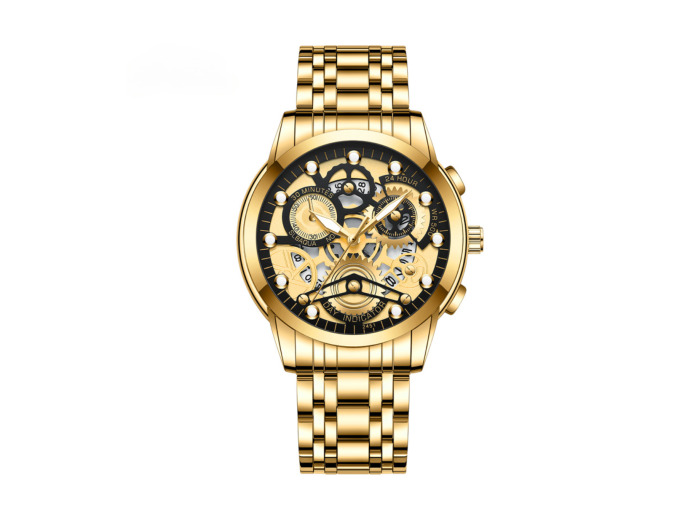 Montre Homme Lumineux Étanche en Acier Inoxydable 2451HJ - Or Noir