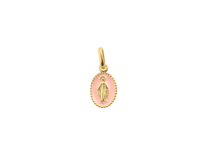 Pendentif Gigi Clozeau Madone en or jaune et résine rose bébé