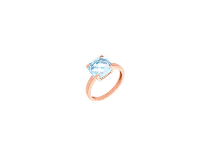 Bague Cesare Pompanon Poppy Blue petit modèle en or rose et topaze sky blue