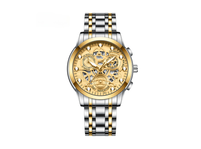 Montre Homme Lumineux Étanche en Acier Inoxydable 2451SAN - Or Argent