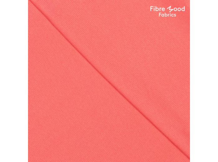 Fibre Mood - Tissu Jersey Bord-Cotes Uni Couleur Rouge Pale