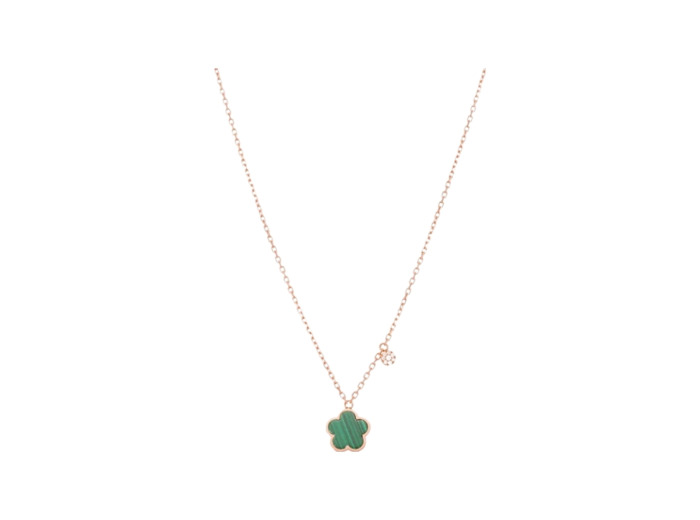 Collier Cesare Pompanon Fiore di Mamma petit modèle en or rose et malachite et diamants blancs