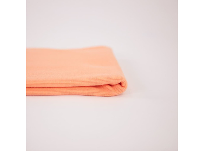 See You at Six - Tissu Jersey Bord-Cotes Uni Couleur Rose Papaya Punch