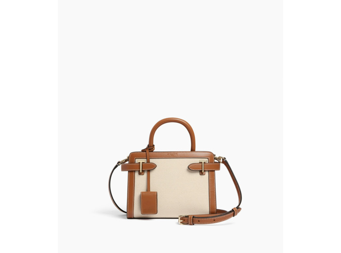 Petit sac à main Emilie en toile coton et cuir lisse
