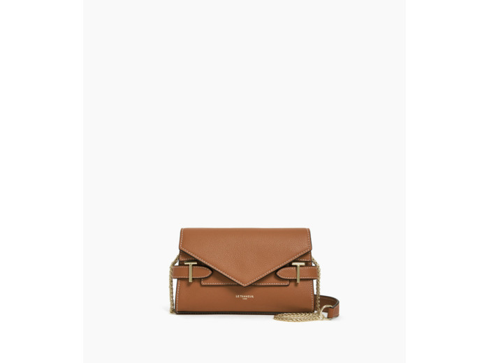 Sac pochette avec bandoulière double rabat Emilie en cuir grainé