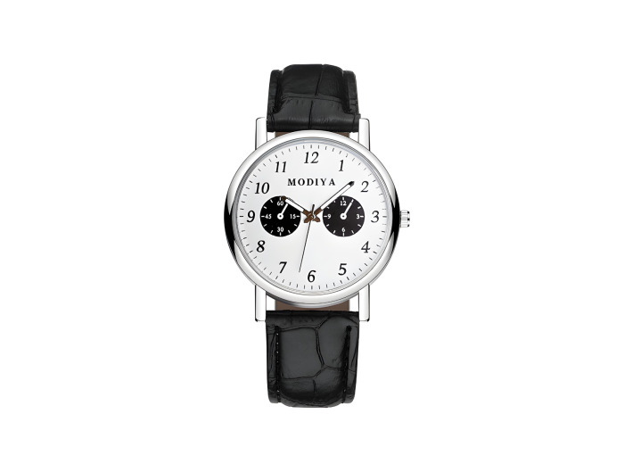 Montre à Quartz pour Hommes Modiya Bracelet en Cuir PU avec 2 Petits Cadrans Blanc Noir