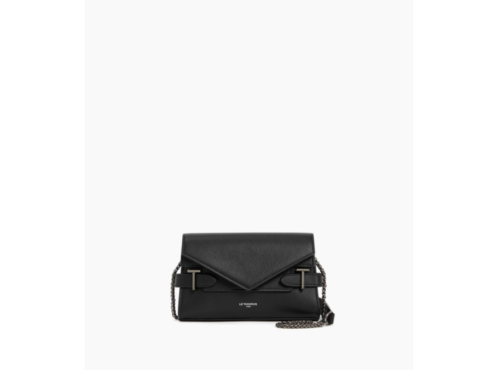 Sac pochette avec bandoulière double rabat Emilie en cuir grainé