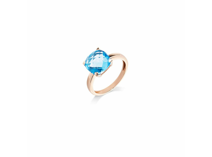 Bague Cesare Pompanon Poppy Blue petit modèle en or rose et topaze swiss blue