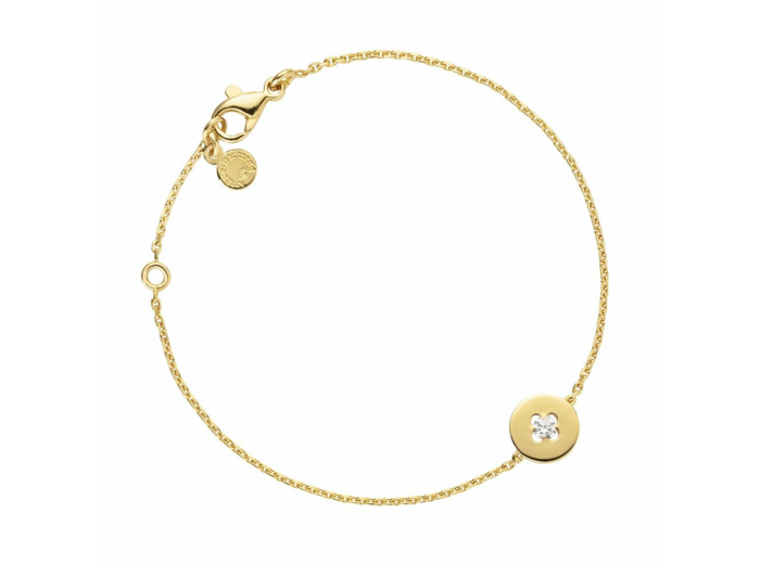 Bracelet Arthus Bertrand Royale motif 9 mm diamant H-SI 0,10 ct sur chaîne or jaune