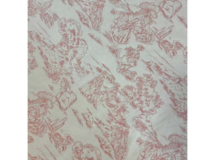 Sélection Coup de Coudre - Tissu en Coton et Lin Toile de Jouy - Rouge