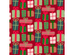 Sélection Coup de coudre - Tissu Popeline de Coton Imprimé Paquets Cadeaux "Christmas Miniatures" sur le Fond Bordeaux