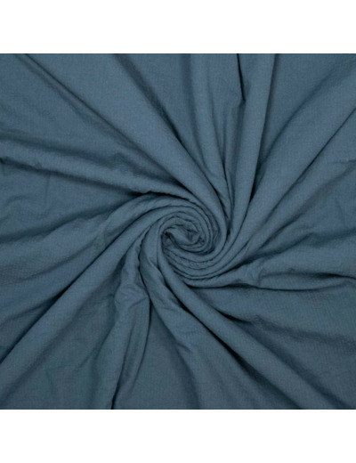 Fibre Mood - Tissu Seersucker "Logan" Uni Couleur Denim Foncé