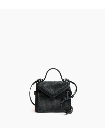 Petit sac à main double rabat Emilie effet raphia et cuir lisse